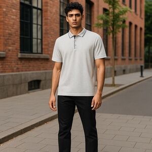 Banana Republic Luxury Touch Standard Fit Gray/Blue Microdot Polo Shirt Men's XL